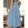 imageANRABESS Womens Boho Elastic High Waist Pleated ALine Flowy Swing Asymmetric Tiered Maxi Long Skirt Dress with PocketsBlue