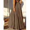 imageANRABESS Womens Boho Elastic High Waist Pleated ALine Flowy Swing Asymmetric Tiered Maxi Long Skirt Dress with PocketsCoffee