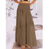 imageANRABESS Womens Boho Elastic High Waist Pleated ALine Flowy Swing Asymmetric Tiered Maxi Long Skirt Dress with PocketsCoffee