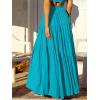 imageANRABESS Womens Boho Elastic High Waist Pleated ALine Flowy Swing Asymmetric Tiered Maxi Long Skirt Dress with PocketsCyan