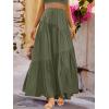 imageANRABESS Womens Boho Elastic High Waist Pleated ALine Flowy Swing Asymmetric Tiered Maxi Long Skirt Dress with PocketsGreen
