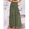 imageANRABESS Womens Boho Elastic High Waist Pleated ALine Flowy Swing Asymmetric Tiered Maxi Long Skirt Dress with PocketsGreen