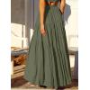 imageANRABESS Womens Boho Elastic High Waist Pleated ALine Flowy Swing Asymmetric Tiered Maxi Long Skirt Dress with PocketsGreen
