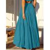 imageANRABESS Womens Boho Elastic High Waist Pleated ALine Flowy Swing Asymmetric Tiered Maxi Long Skirt Dress with PocketsLake