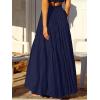imageANRABESS Womens Boho Elastic High Waist Pleated ALine Flowy Swing Asymmetric Tiered Maxi Long Skirt Dress with PocketsNavy Blue