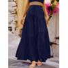 imageANRABESS Womens Boho Elastic High Waist Pleated ALine Flowy Swing Asymmetric Tiered Maxi Long Skirt Dress with PocketsNavy Blue