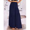 imageANRABESS Womens Boho Elastic High Waist Pleated ALine Flowy Swing Asymmetric Tiered Maxi Long Skirt Dress with PocketsNavy Blue