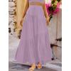 imageANRABESS Womens Boho Elastic High Waist Pleated ALine Flowy Swing Asymmetric Tiered Maxi Long Skirt Dress with PocketsPurple