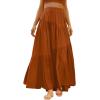 imageANRABESS Womens Boho Elastic High Waist Pleated ALine Flowy Swing Asymmetric Tiered Maxi Long Skirt Dress with PocketsRust