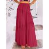 imageANRABESS Womens Boho Elastic High Waist Pleated ALine Flowy Swing Asymmetric Tiered Maxi Long Skirt Dress with PocketsWine Red