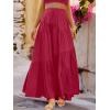 imageANRABESS Womens Boho Elastic High Waist Pleated ALine Flowy Swing Asymmetric Tiered Maxi Long Skirt Dress with PocketsWine Red