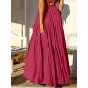 imageANRABESS Womens Boho Elastic High Waist Pleated ALine Flowy Swing Asymmetric Tiered Maxi Long Skirt Dress with PocketsWine Red