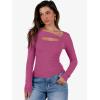 imageANRABESS Womens Cutout Tops Trendy Sexy Long Sleeve Shirts Ribbed Slim Fit Tee 2025 Fall Fashion Going Out Tshirts ClothesHot Pink