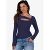 imageANRABESS Womens Cutout Tops Trendy Sexy Long Sleeve Shirts Ribbed Slim Fit Tee 2025 Fall Fashion Going Out Tshirts ClothesNavy Blue