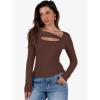 imageANRABESS Womens Cutout Tops Trendy Sexy Long Sleeve Shirts Ribbed Slim Fit Tee 2025 Fall Fashion Going Out Tshirts ClothesRed Brown