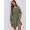 imageANRABESS Womens Dress Long Lantern Sleeve Square Neck Elastic Waist Ruffle Flowy Swing ALine Short Dresses 2025 Fall FashionArmy Green