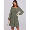 imageANRABESS Womens Dress Long Lantern Sleeve Square Neck Elastic Waist Ruffle Flowy Swing ALine Short Dresses 2025 Fall FashionArmy Green