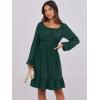 imageANRABESS Womens Dress Long Lantern Sleeve Square Neck Elastic Waist Ruffle Flowy Swing ALine Short Dresses 2025 Fall FashionDeep Green