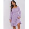 imageANRABESS Womens Dress Long Lantern Sleeve Square Neck Elastic Waist Ruffle Flowy Swing ALine Short Dresses 2025 Fall FashionLight Purple