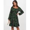 imageANRABESS Womens Dress Long Lantern Sleeve Square Neck Elastic Waist Ruffle Flowy Swing ALine Short Dresses 2025 Fall FashionPrint Green Leaf