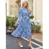 imageANRABESS Womens Floral Chiffon Midi Dress Puff Long Sleeve Mock Neck Summer Wedding Guest Party Dresses Fall 2025 OutfitsFloral Blue Purple
