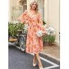 imageANRABESS Womens Floral Chiffon Midi Dress Puff Long Sleeve Mock Neck Summer Wedding Guest Party Dresses Fall 2025 OutfitsFloral Orange