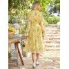 imageANRABESS Womens Floral Chiffon Midi Dress Puff Long Sleeve Mock Neck Summer Wedding Guest Party Dresses Fall 2025 OutfitsFloral Yellow Orange