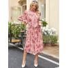 imageANRABESS Womens Floral Chiffon Midi Dress Puff Long Sleeve Mock Neck Summer Wedding Guest Party Dresses Fall 2025 OutfitsPink Red Rose