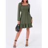 imageANRABESS Womens Long Lantern Sleeve Square Neck Dress Smocked Tiered High Waist Ruffle Flowy Swing 2025 Fall Short DressesArmy Green