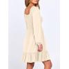 imageANRABESS Womens Long Lantern Sleeve Square Neck Dress Smocked Tiered High Waist Ruffle Flowy Swing 2025 Fall Short DressesBeige