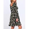 imageANRABESS Womens Long Lantern Sleeve Square Neck Dress Smocked Tiered High Waist Ruffle Flowy Swing 2025 Fall Short DressesBlack Floral