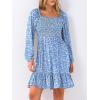 imageANRABESS Womens Long Lantern Sleeve Square Neck Dress Smocked Tiered High Waist Ruffle Flowy Swing 2025 Fall Short DressesFloral Blue