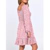 imageANRABESS Womens Long Lantern Sleeve Square Neck Dress Smocked Tiered High Waist Ruffle Flowy Swing 2025 Fall Short DressesFloral Pink