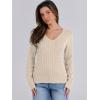imageANRABESS Womens Long Sleeve Cable Knit Sweater 2025 Fall Fashion V Neck Fitted Pullover Top Business Casual Work Fall OutfitsApricot