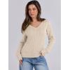 imageANRABESS Womens Long Sleeve Cable Knit Sweater 2025 Fall Fashion V Neck Fitted Pullover Top Business Casual Work Fall OutfitsApricot