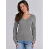imageANRABESS Womens Long Sleeve Cable Knit Sweater 2025 Fall Fashion V Neck Fitted Pullover Top Business Casual Work Fall OutfitsGrey
