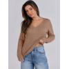 imageANRABESS Womens Long Sleeve Cable Knit Sweater 2025 Fall Fashion V Neck Fitted Pullover Top Business Casual Work Fall OutfitsKhaki Tan