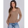 imageANRABESS Womens Long Sleeve Cable Knit Sweater 2025 Fall Fashion V Neck Fitted Pullover Top Business Casual Work Fall OutfitsKhaki Tan