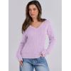imageANRABESS Womens Long Sleeve Cable Knit Sweater 2025 Fall Fashion V Neck Fitted Pullover Top Business Casual Work Fall OutfitsLight Purple