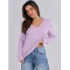 imageANRABESS Womens Long Sleeve Cable Knit Sweater 2025 Fall Fashion V Neck Fitted Pullover Top Business Casual Work Fall OutfitsLight Purple