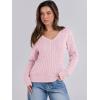 imageANRABESS Womens Long Sleeve Cable Knit Sweater 2025 Fall Fashion V Neck Fitted Pullover Top Business Casual Work Fall OutfitsPink