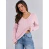 imageANRABESS Womens Long Sleeve Cable Knit Sweater 2025 Fall Fashion V Neck Fitted Pullover Top Business Casual Work Fall OutfitsPink