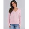 imageANRABESS Womens Long Sleeve Cable Knit Sweater 2025 Fall Fashion V Neck Fitted Pullover Top Business Casual Work Fall OutfitsPink