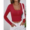 imageANRABESS Womens Long Sleeve Henley Tops Ribbed Knit Slim Fitted Trendy T Shirt Basic Tees Layer 2025 Fall Fashion OutfitsBright Red