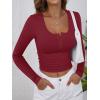 imageANRABESS Womens Long Sleeve Henley Tops Ribbed Knit Slim Fitted Trendy T Shirt Basic Tees Layer 2025 Fall Fashion OutfitsDeep Red