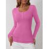 imageANRABESS Womens Long Sleeve Henley Tops Ribbed Knit Slim Fitted Trendy T Shirt Basic Tees Layer 2025 Fall Fashion OutfitsHot Pink