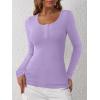 imageANRABESS Womens Long Sleeve Henley Tops Ribbed Knit Slim Fitted Trendy T Shirt Basic Tees Layer 2025 Fall Fashion OutfitsLight Purple