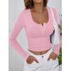 imageANRABESS Womens Long Sleeve Henley Tops Ribbed Knit Slim Fitted Trendy T Shirt Basic Tees Layer 2025 Fall Fashion OutfitsPink