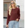 imageANRABESS Womens Long Sleeve Waffle Knit Shirts Dressy Casual Loose Button Up V Neck Henley Tops 2025 Fall Basic Tee BlouseBirck Red