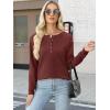 imageANRABESS Womens Long Sleeve Waffle Knit Shirts Dressy Casual Loose Button Up V Neck Henley Tops 2025 Fall Basic Tee BlouseBirck Red